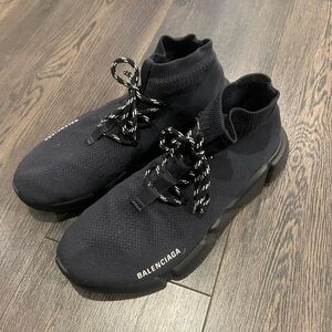 Balenciaga Black Knit Sock Sneakers with Reflective Laces
